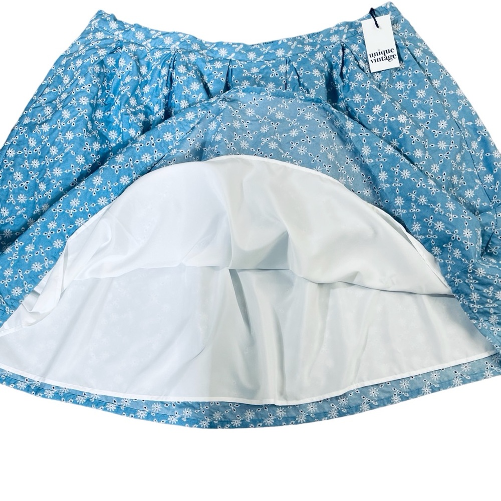 Unique Vintage Chambray Floral Denim Eyelet Jayne Swing Skirt Size 4X NWT - Picture 15 of 16